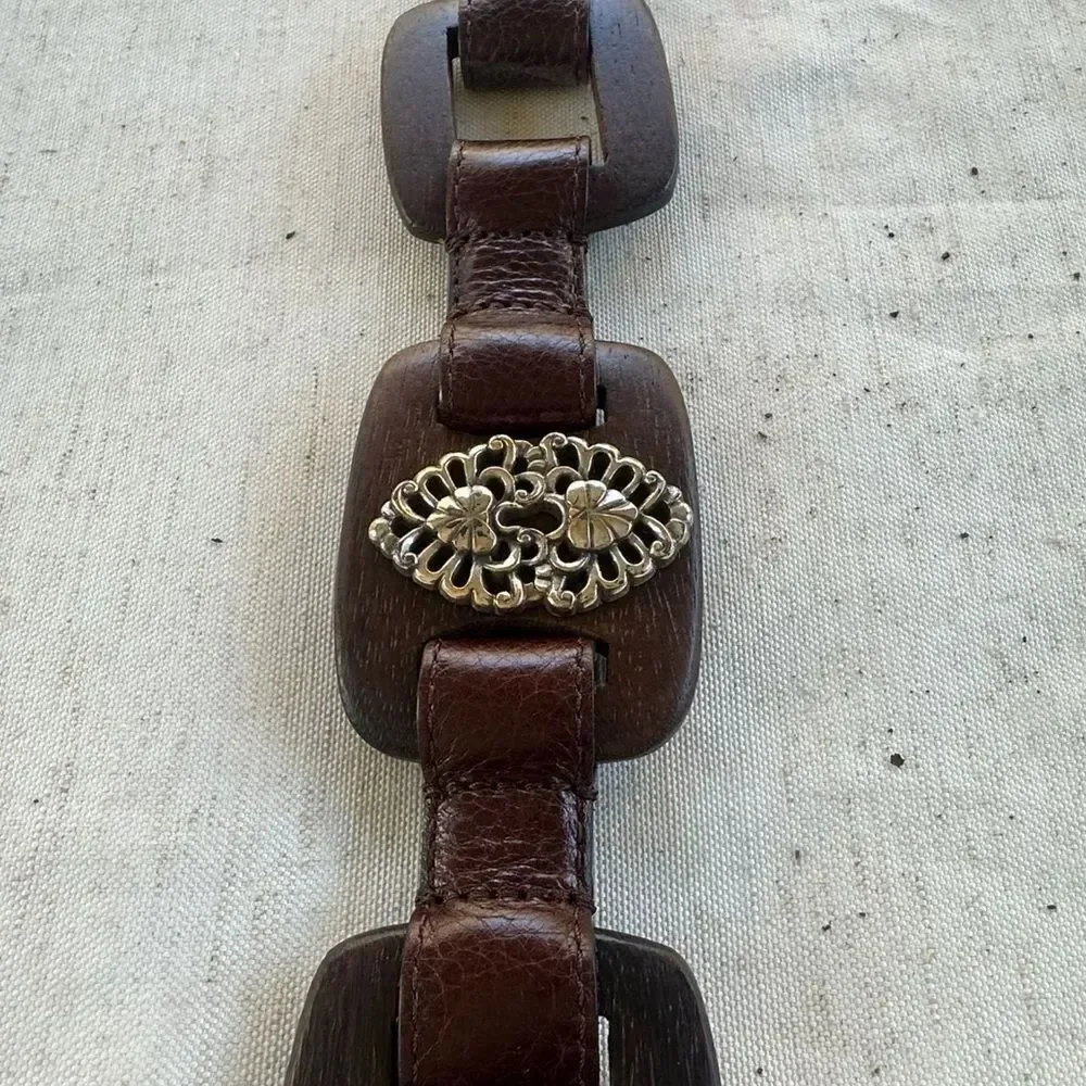 Brighton Leather & Wood Brown Vintage Men’s Belt 34/XL